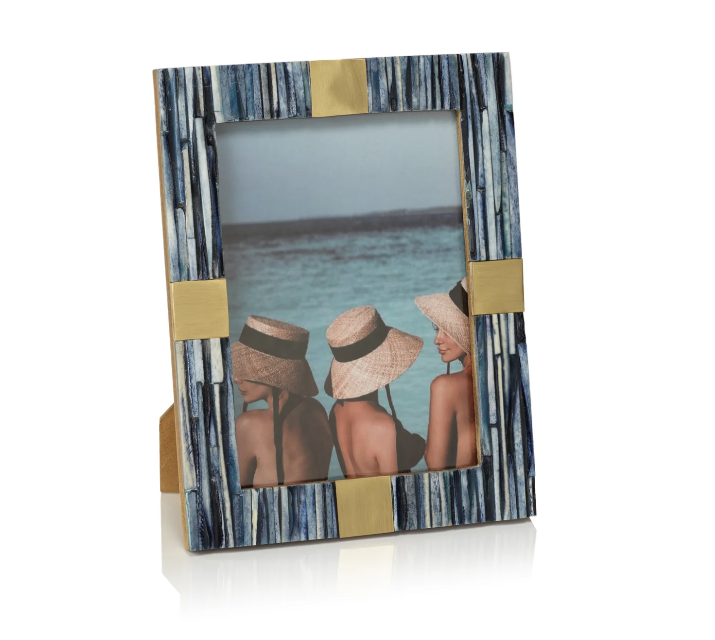 ZODAX Palermo Blue Bone Inlay Photo Frame with Brass Trim - Sky Blue - 5x7 ZODAX Palermo Blue Bone Inlay Photo Frame with Brass Trim - Sky Blue - 5x7