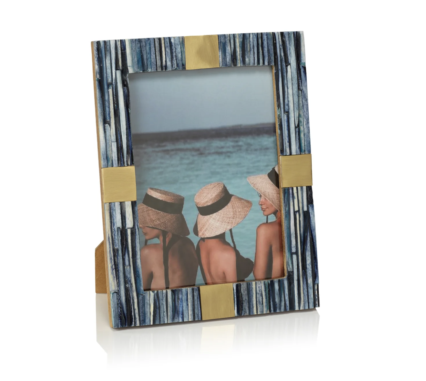 ZODAX Palermo Blue Bone Inlay Photo Frame with Brass Trim - Sky Blue - 5x7