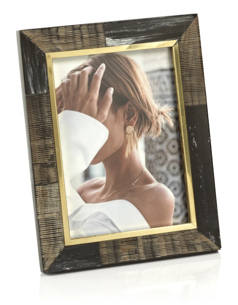 ZODAX Black Shagrin Photo Frame with Inner Brass Trim - 5x7