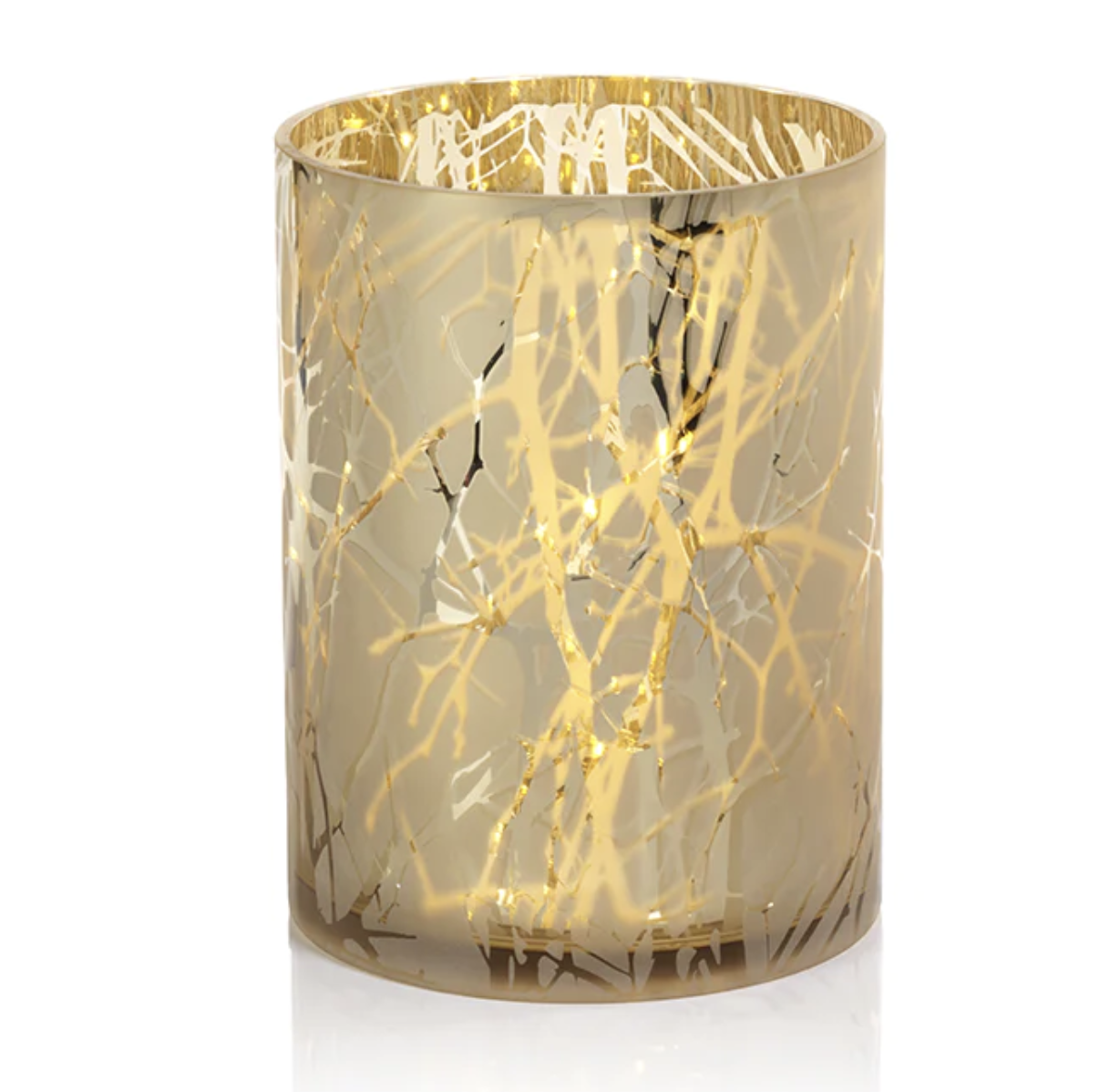 ZODAX Gold Plated Branch Design LED Glass Hurricane - Medium