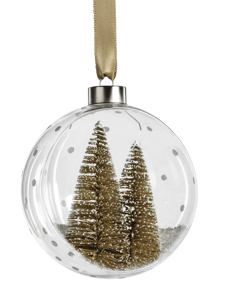 ZODAX Clear Glass Ornament with Pine Trees - Gold - Large