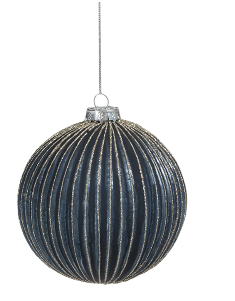 ZODAX Blue Glass Ball Ornament with Champagne Glitter - Large