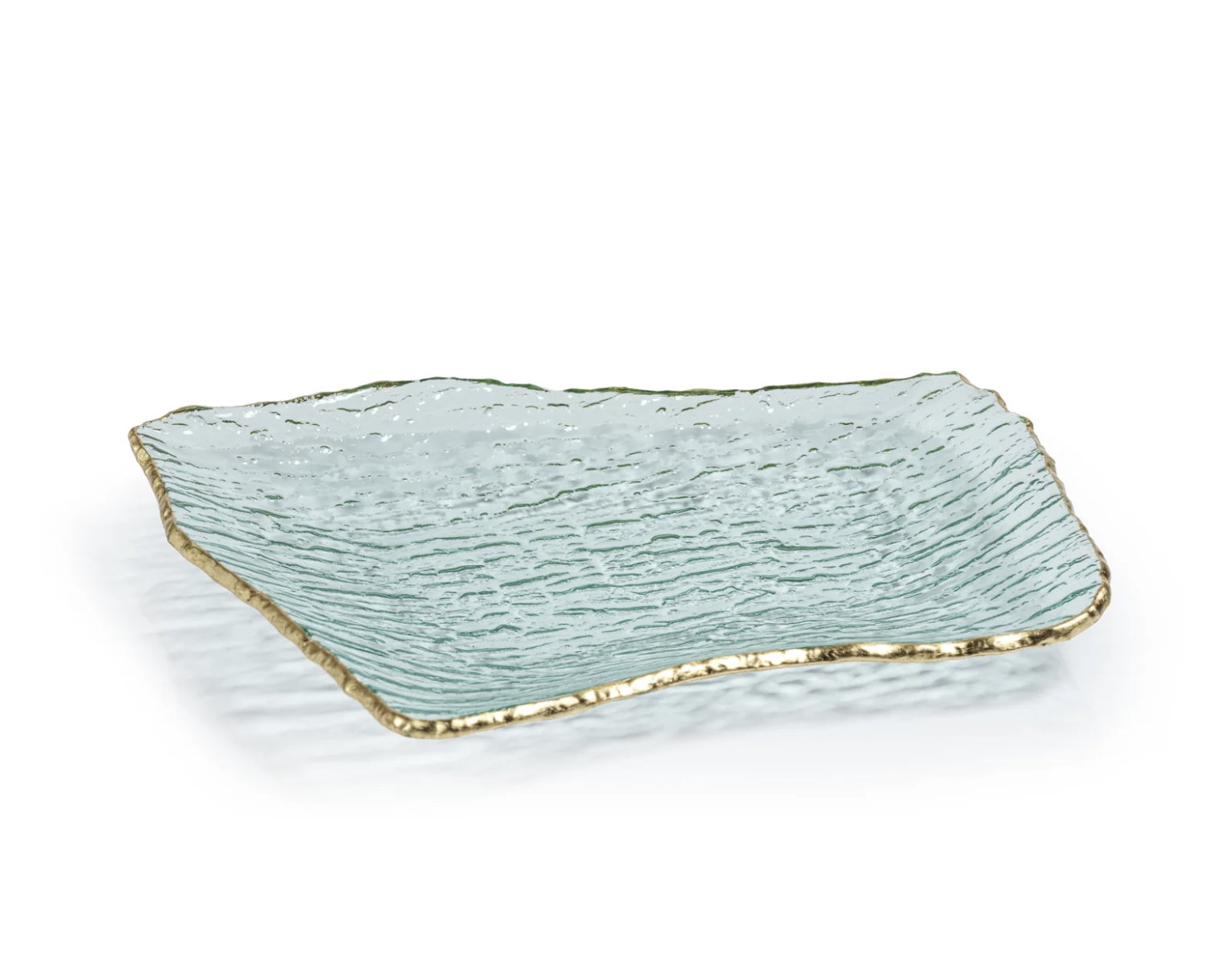 ZODAX Textured Rectangular Organic Shape Plate with Jagged Gold Rim - Small