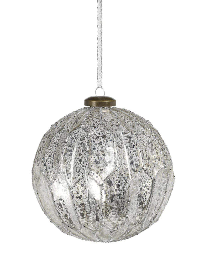 ZODAX ANTIQUE SILVER GLASS BALL ORNAMENT