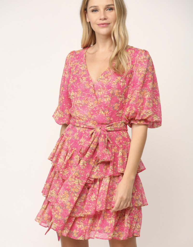 FATE CASSIDY SURPLICE TIERED RUFFLE DRESS