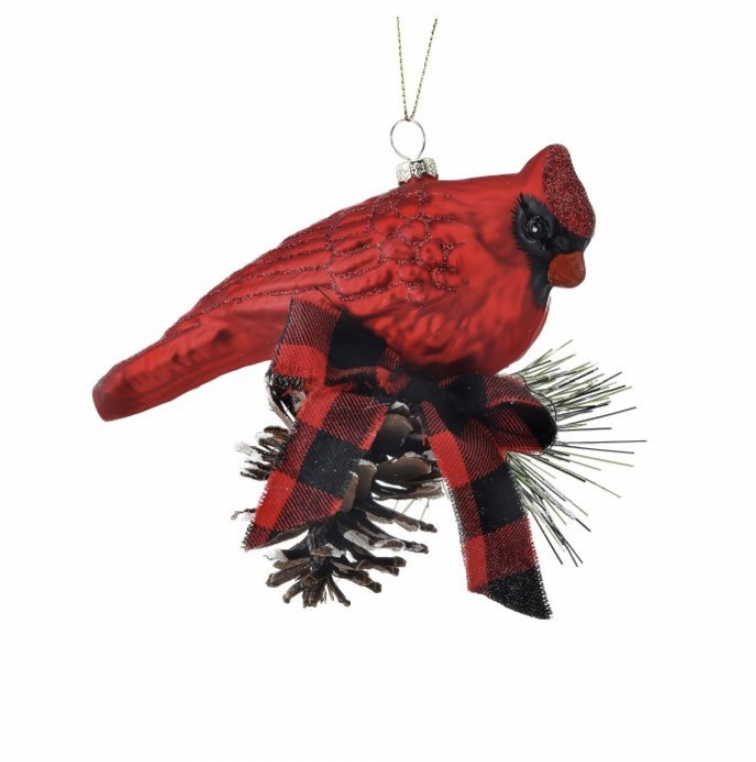 REGENCY INTERNATIONAL GLASS CARDINAL W/BOW & PINECONE ORNAMENT