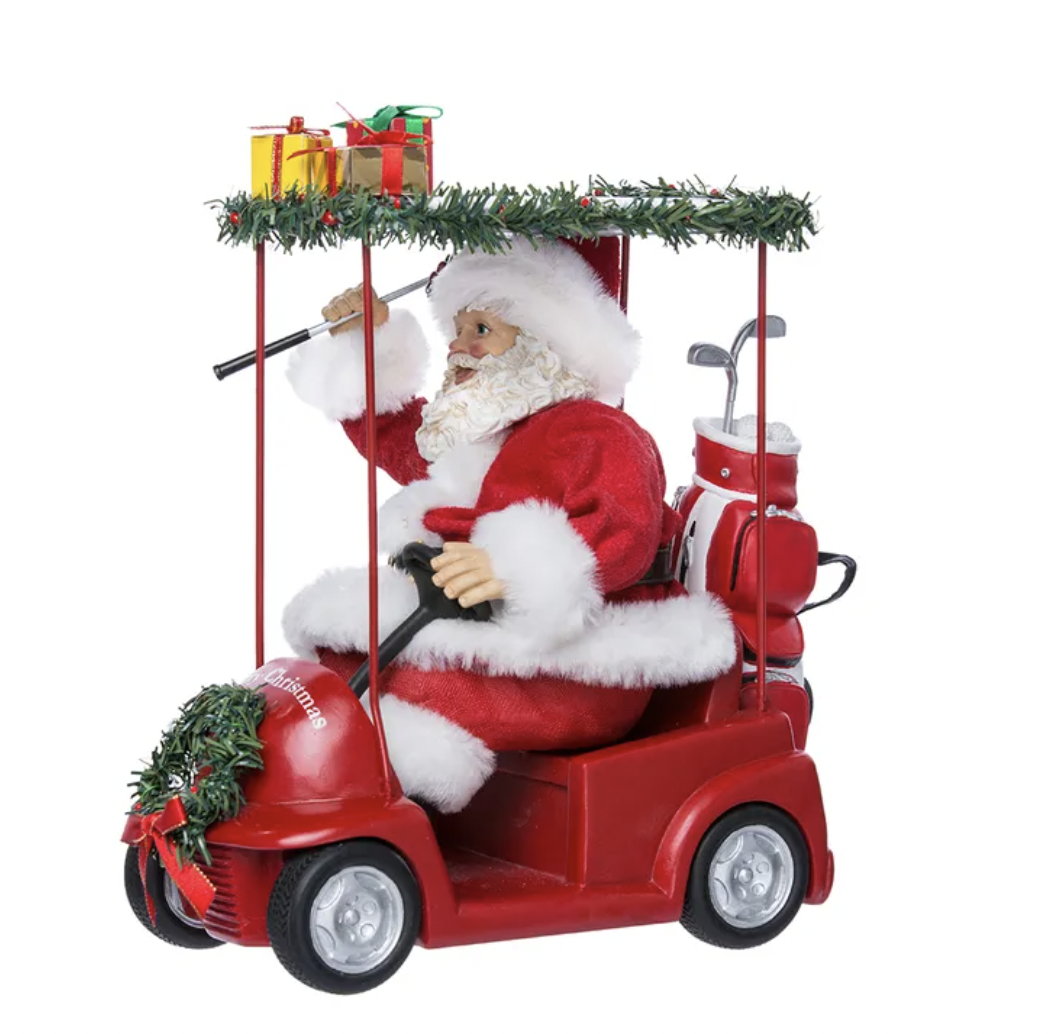 KURT ADLER FABRICHE´ GOLF CART SANTA