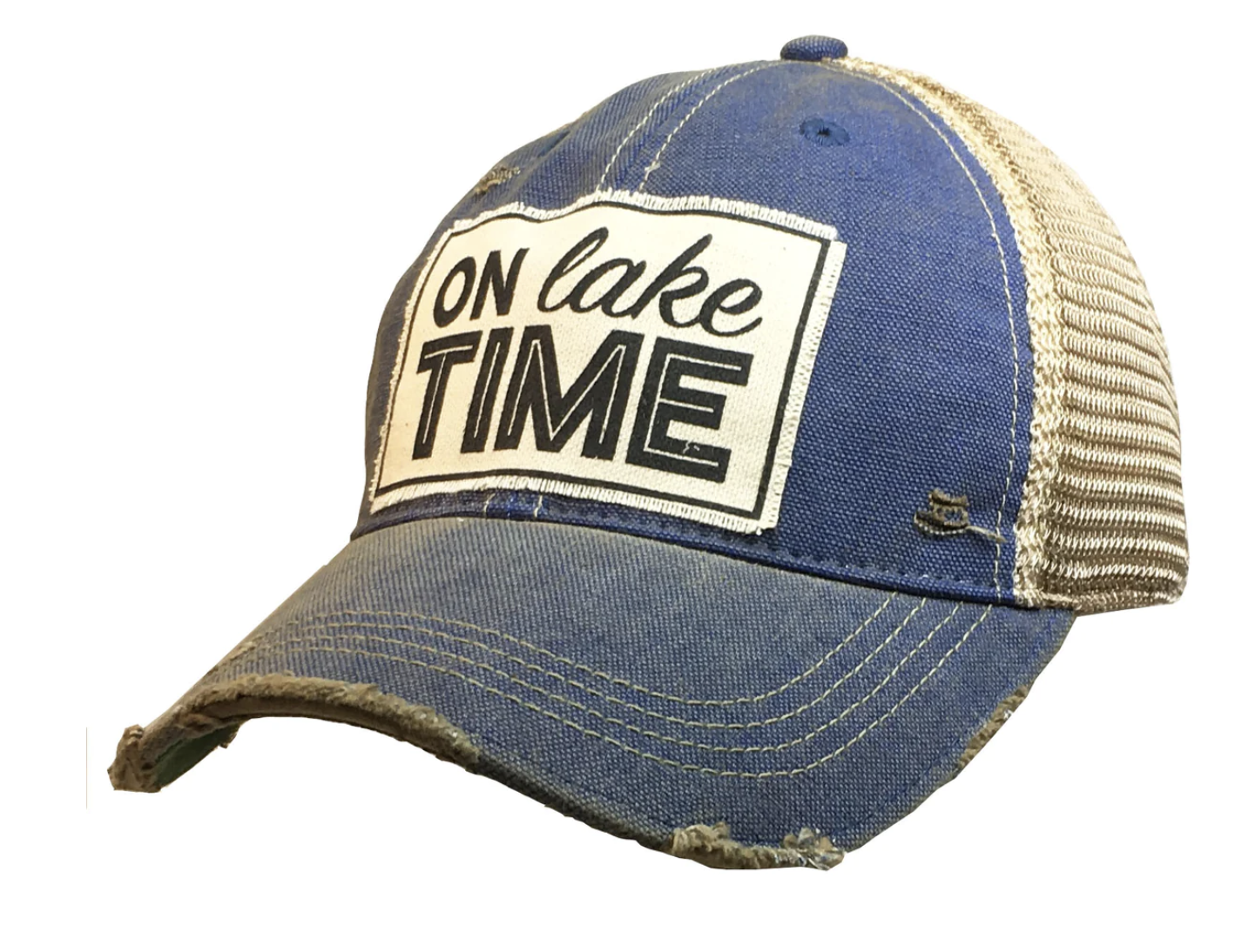 ON LAKE TIME HAT-ROYAL BLUE DISTRESSED