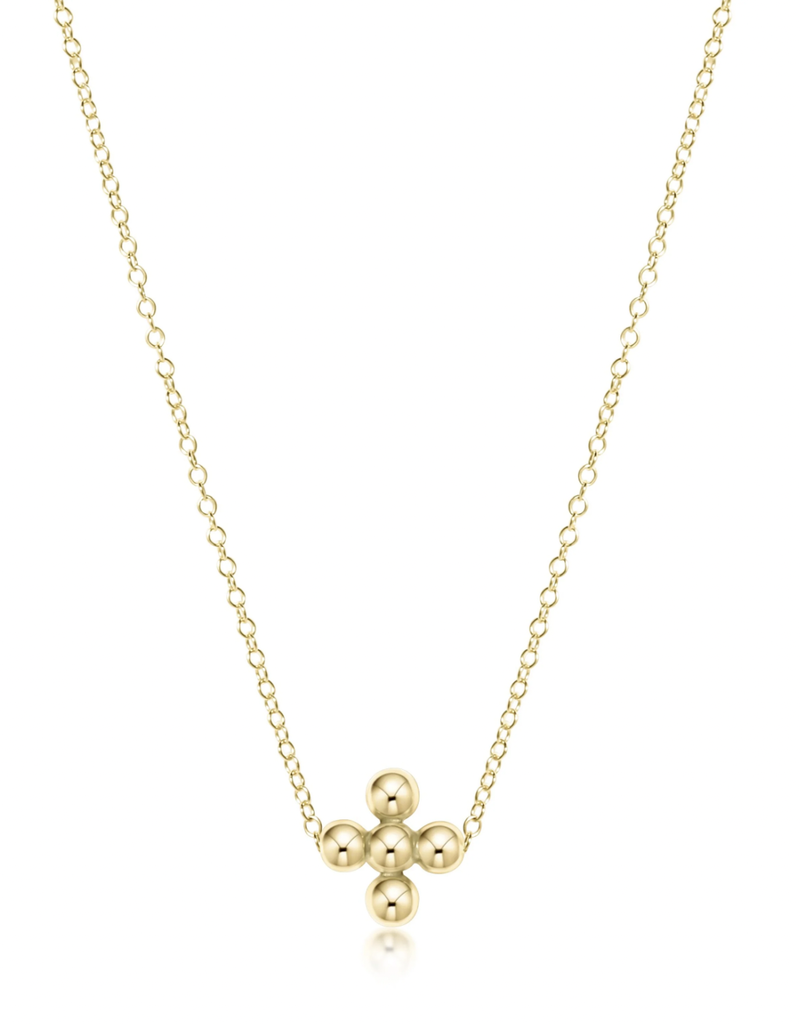 ENEWTON 16" NECKLACE GOLD-CLASSIC BEADED SIGNATURE CROSS GOLD-3MM BEAD GOLD