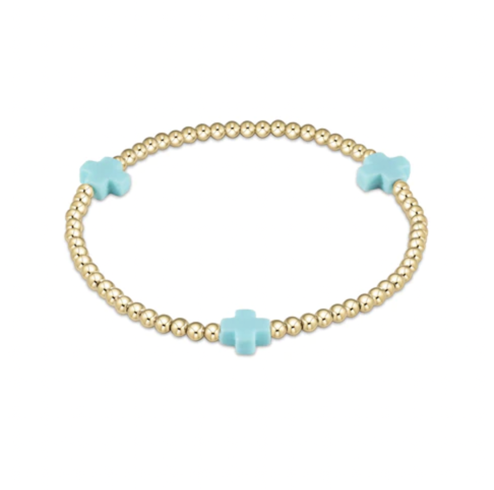 EGIRL SIGNATURE CROSS GOLD PATTERN 3MM BEAD BRACELETTURQUOISE Urbane
