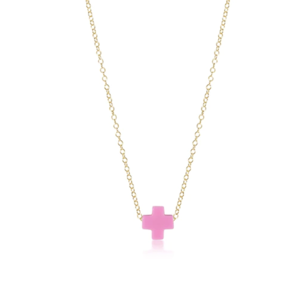 ENEWTON EGIRL 14" NECKLACE GOLD-SIGNATURE CROSS-BRIGHT PINK