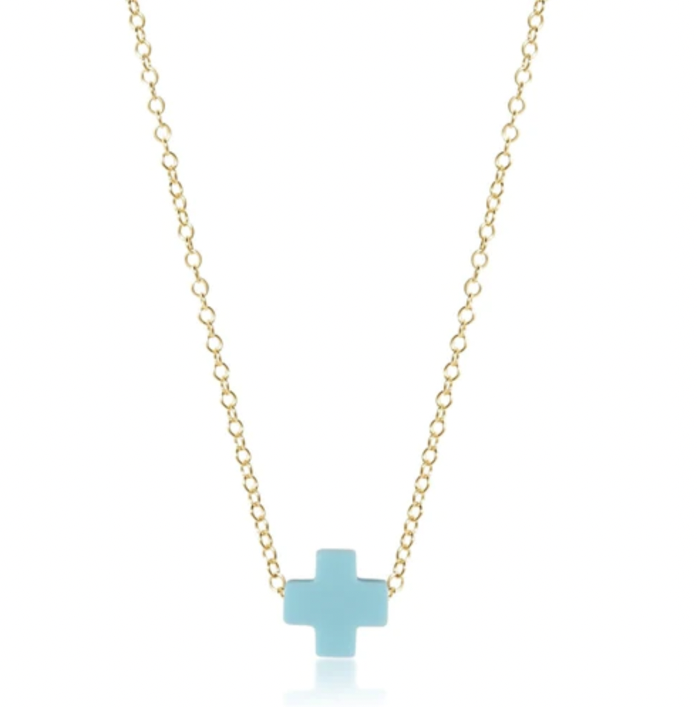 ENEWTON EGIRL 14" NECKLACE GOLD-SIGNATURE CROSS-TURQUOISE