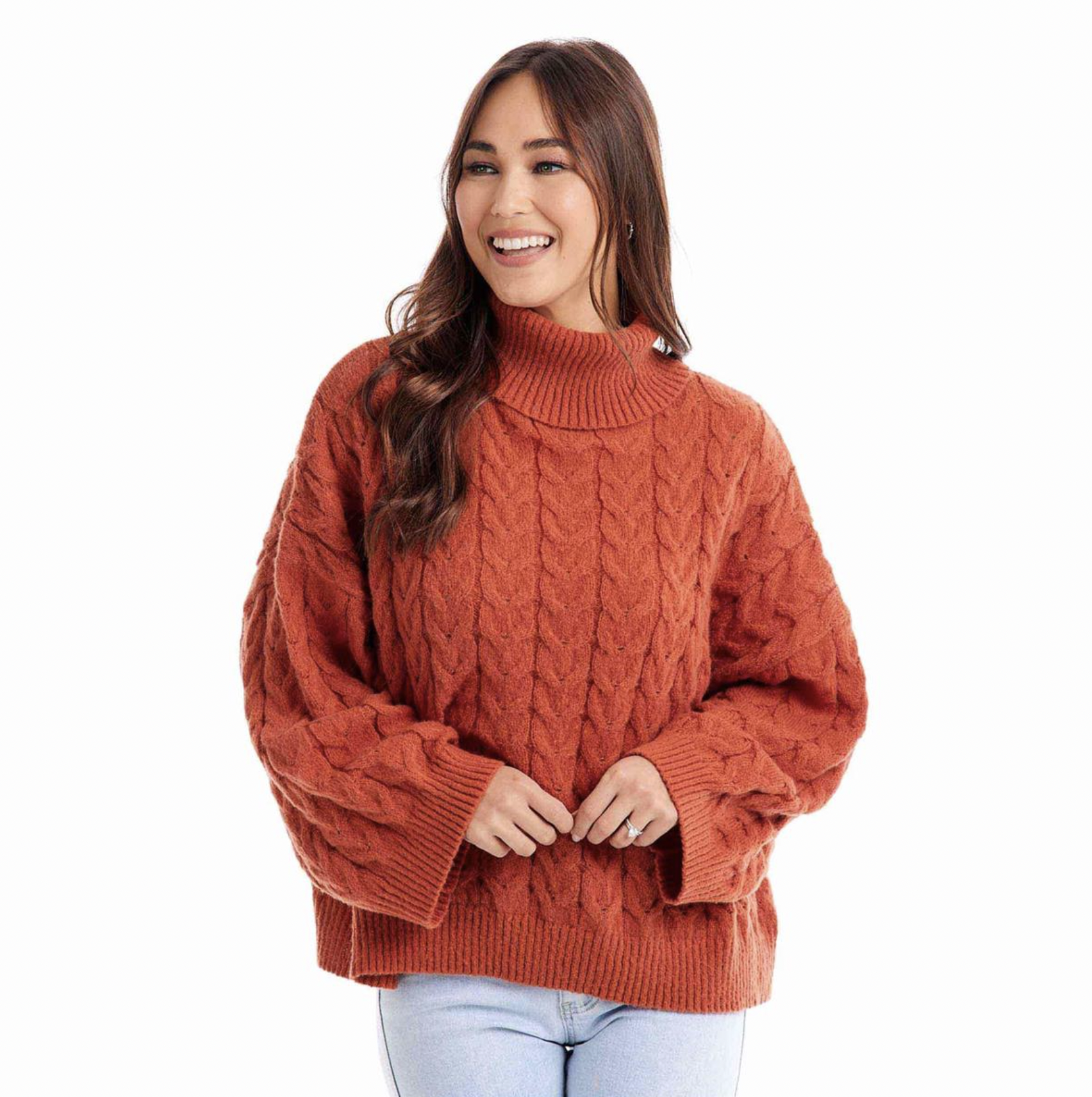 MUD PIE RADLEY CABLE SWEATER IN RUST