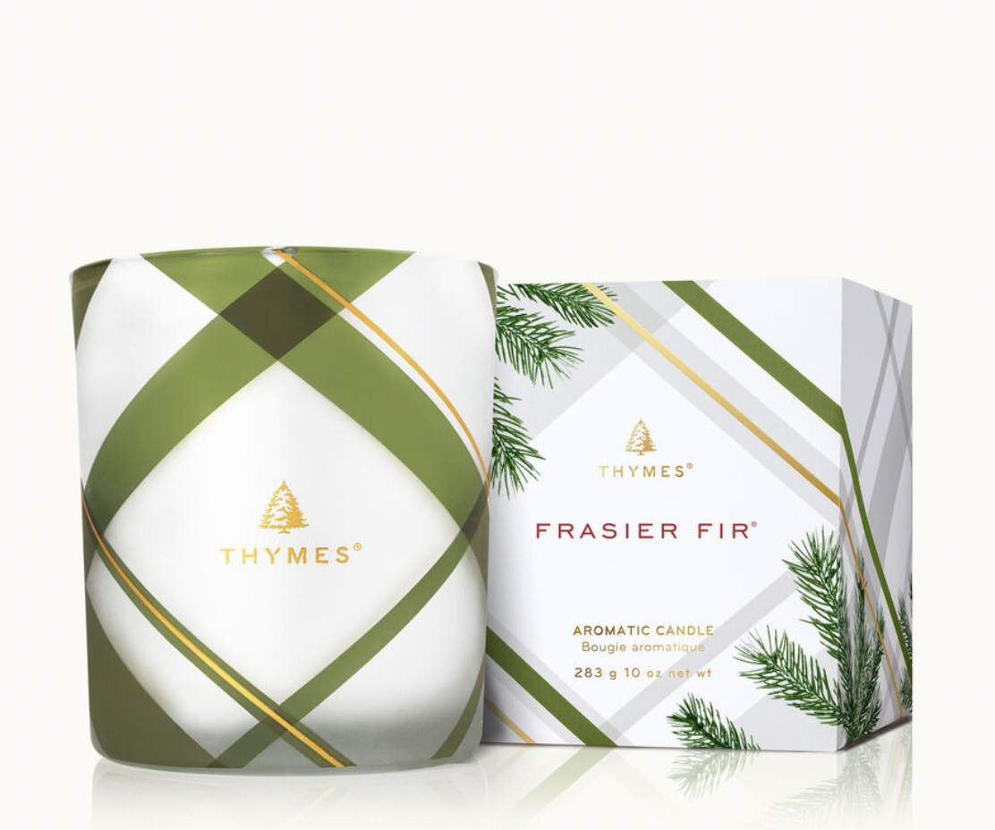 THYMES FRASIER FIR FROSTED PLAID MED POURED CANDLE THYMES FRASIER FIR FROSTED PLAID MED POURED CANDLE