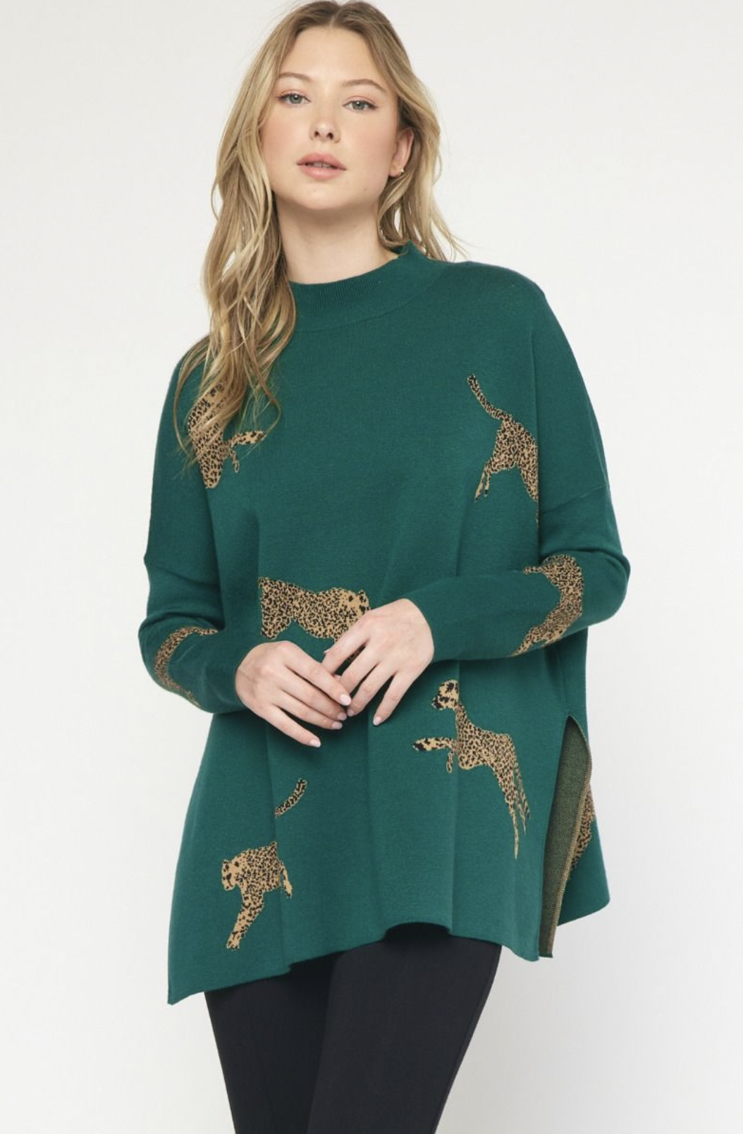ENTRO KALILA ANIMAL PRINT SWEATER-GREEN ENTRO KALILA ANIMAL PRINT SWEATER-GREEN