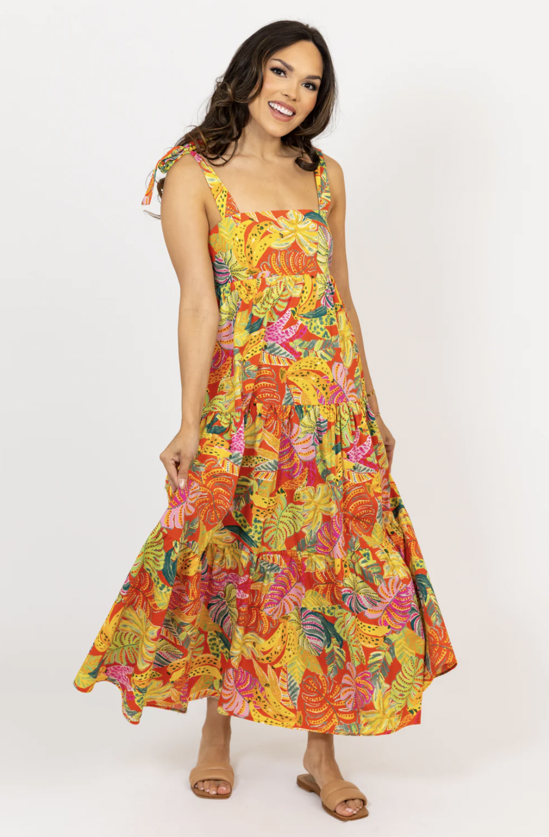 TROPICAL PALM BANANA MAXI DRESS TROPICAL PALM BANANA MAXI DRESS