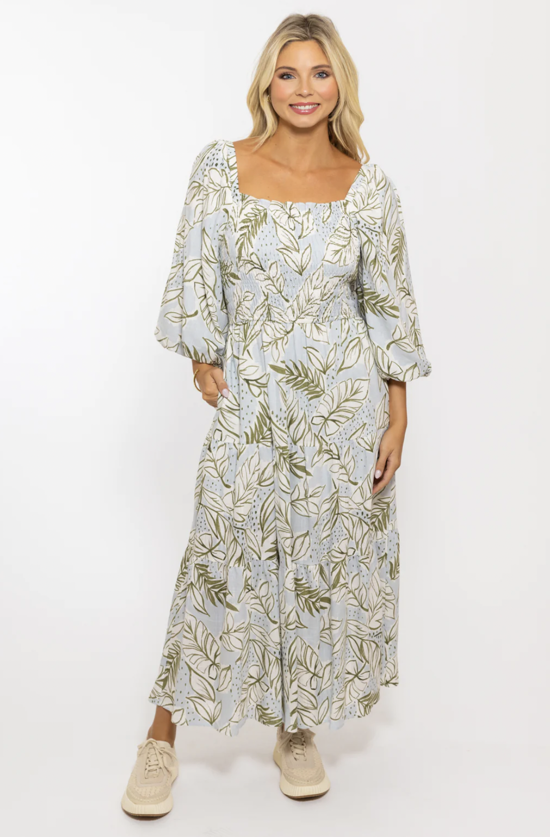 PALM LINEN KNOT BACK MAXI DRESS PALM LINEN KNOT BACK MAXI DRESS