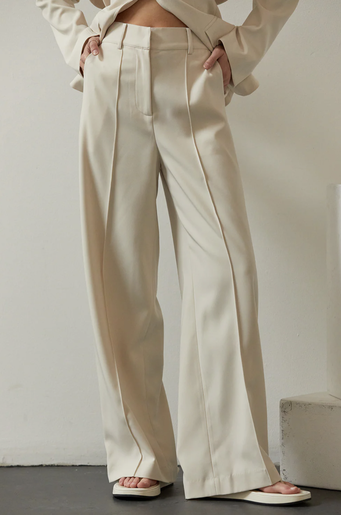 CRESCENT PENELOPE WIDE LEG TROUSER-BONE