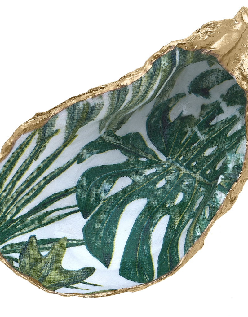 CANVAS BROOKS DECOUPAGE OYSTER RING DISH-GREEN AND WHITE
