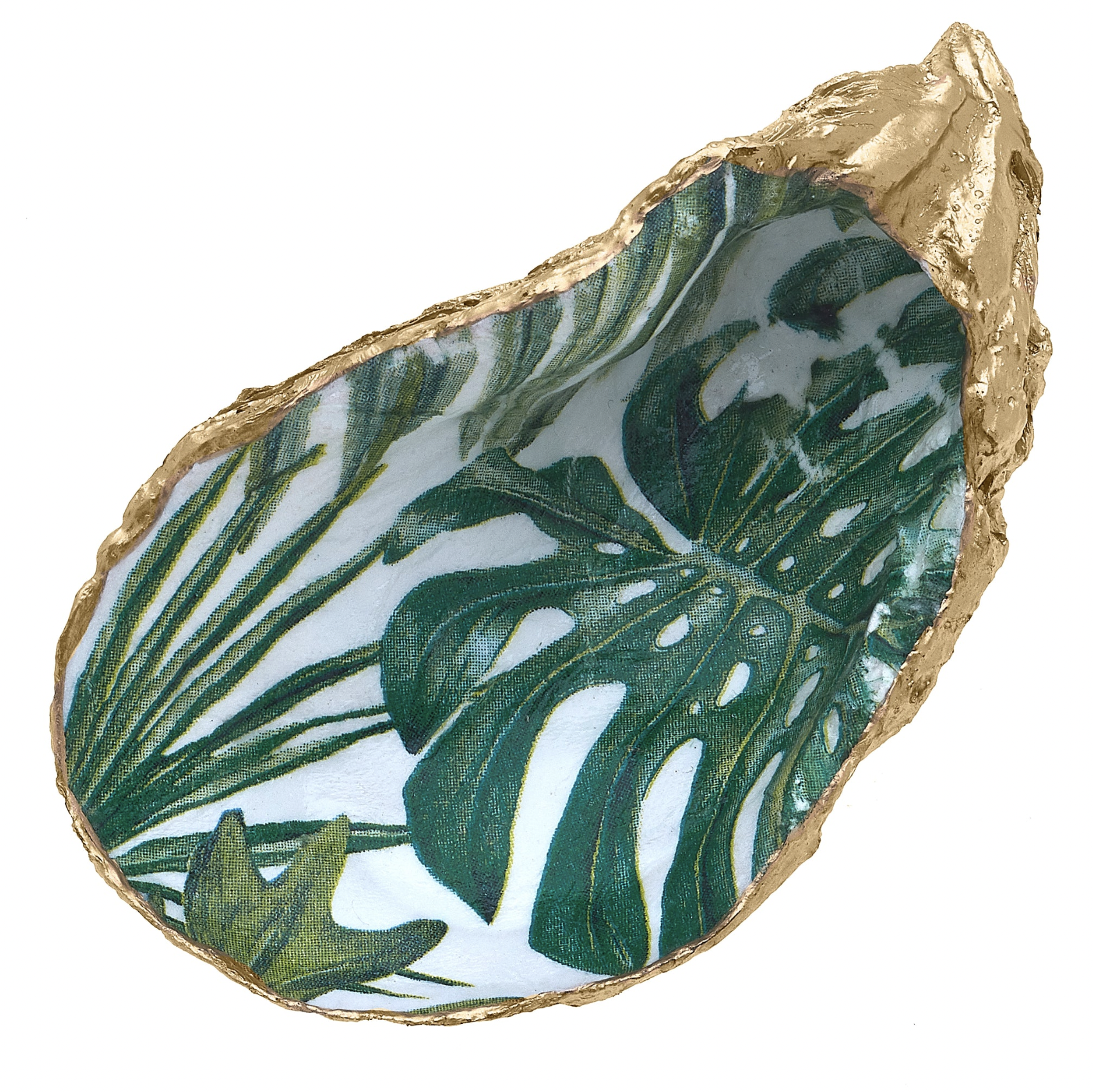 CANVAS BROOKS DECOUPAGE OYSTER RING DISH-GREEN AND WHITE CANVAS BROOKS DECOUPAGE OYSTER RING DISH-GREEN AND WHITE