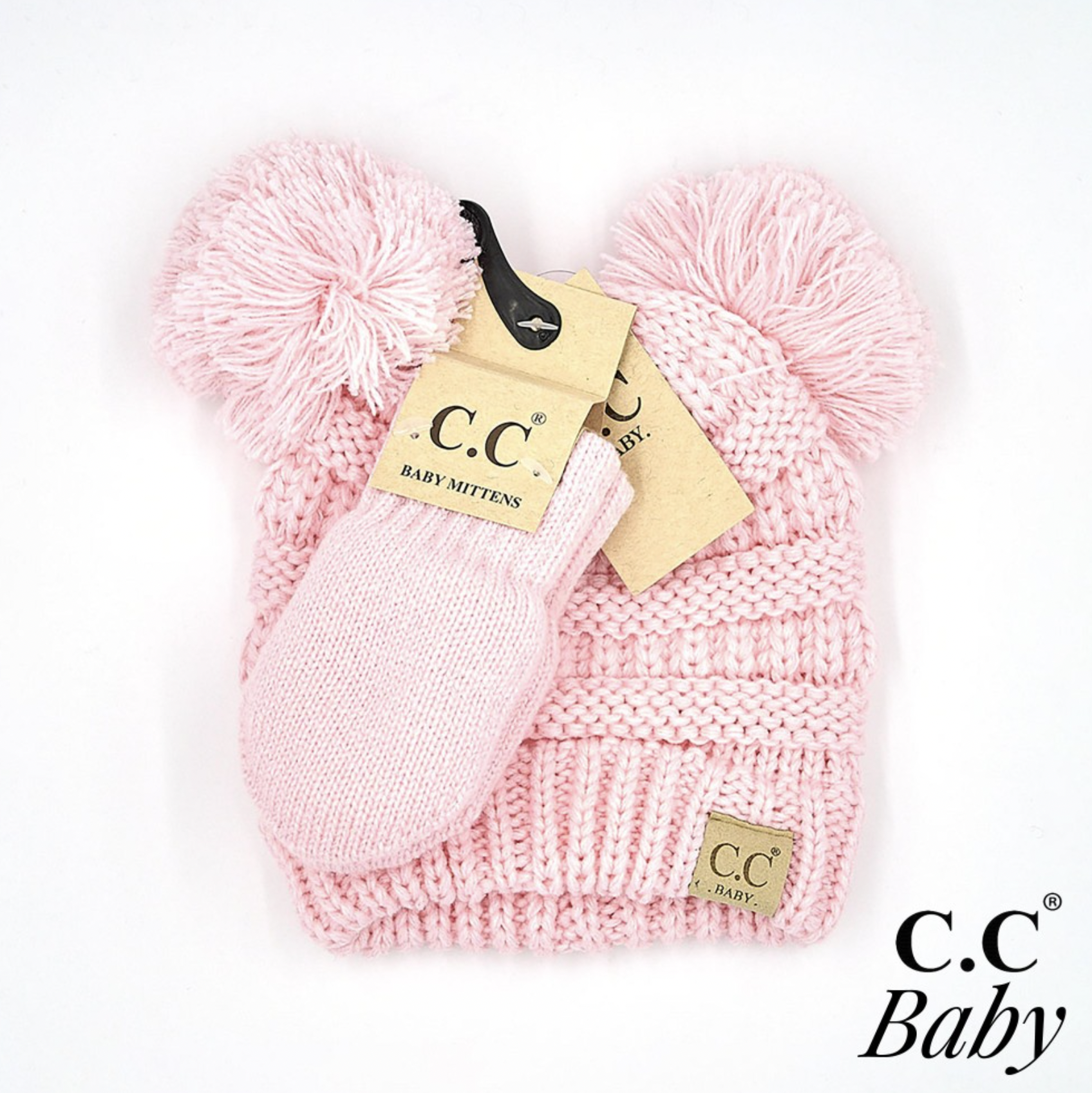 C.C BEANIES Solid Ribbed Baby Beanie Hat and Mitten Glove-PALE PINK C.C BEANIES Solid Ribbed Baby Beanie Hat and Mitten Glove-PALE PINK