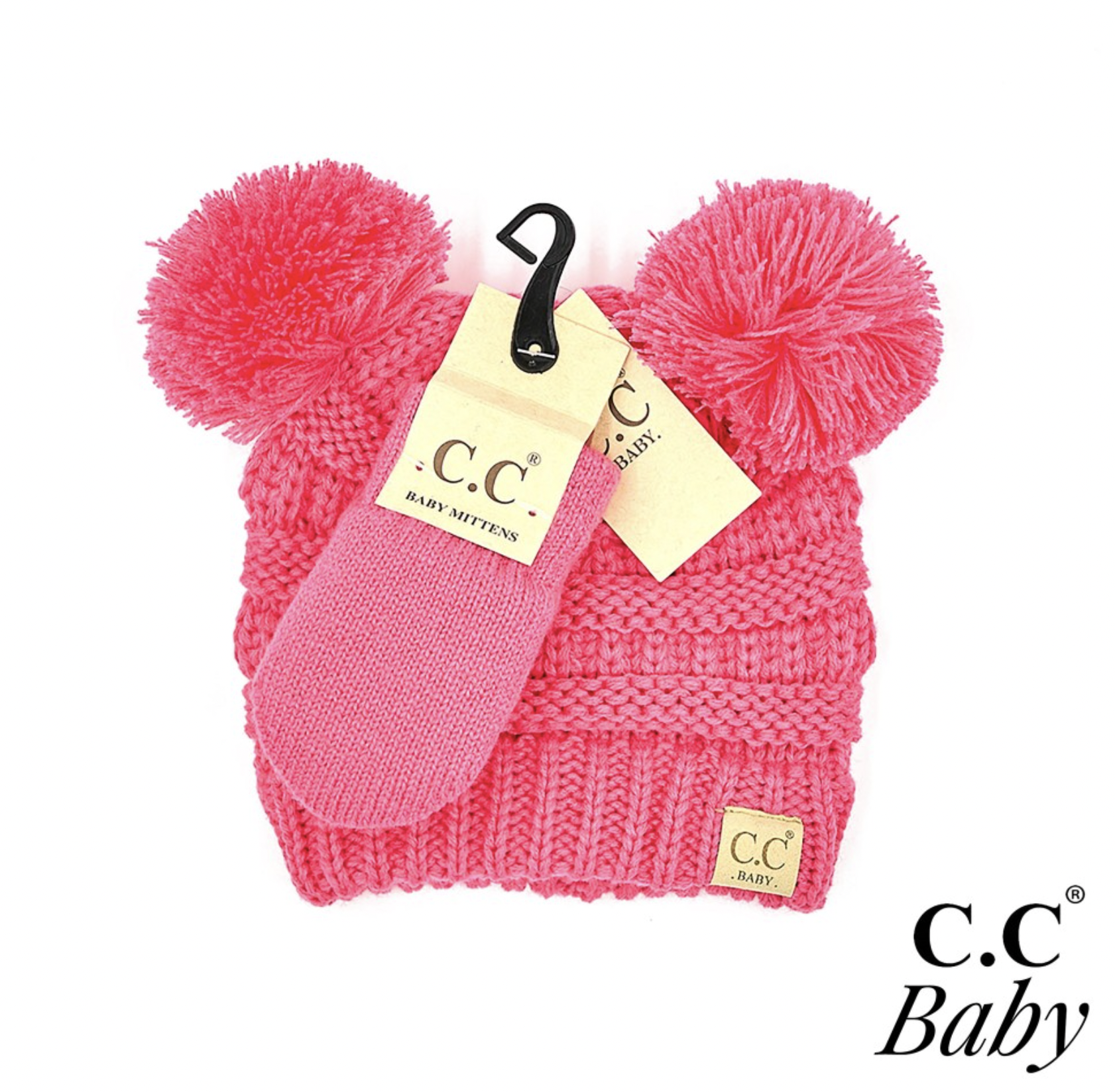 C.C BEANIES Solid Ribbed Baby Beanie Hat and Mitten Glove-CANDY PINK C.C BEANIES Solid Ribbed Baby Beanie Hat and Mitten Glove-CANDY PINK