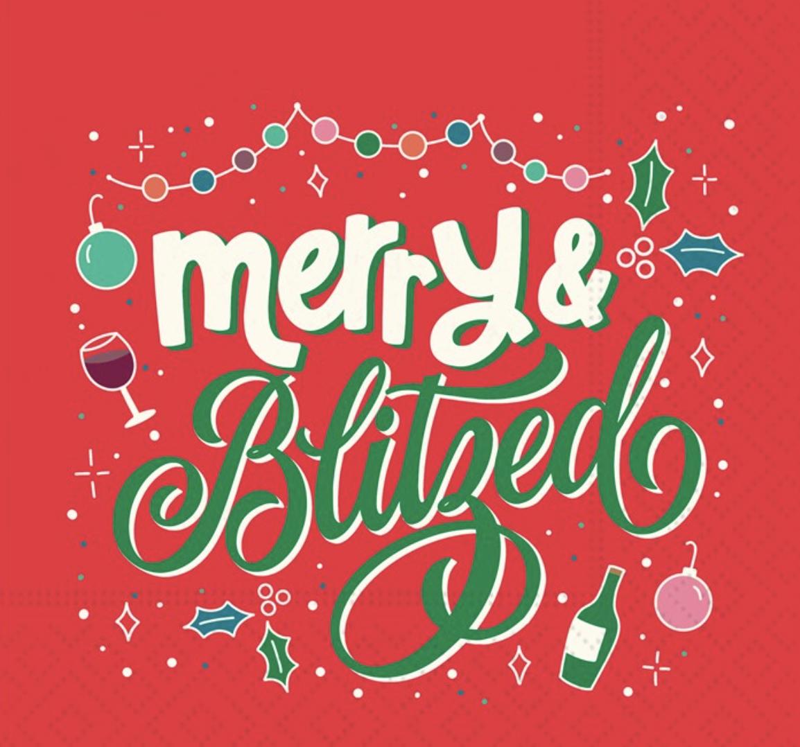 MERRY & BLITZED BEVERAGE NAPKIN