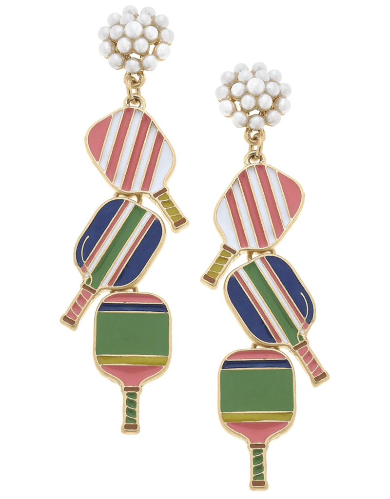 CANVAS ELLIE PICKLE BALL TRIPLE LINKED PEARL CLUSTER DROP EARRINGS IN MULTI