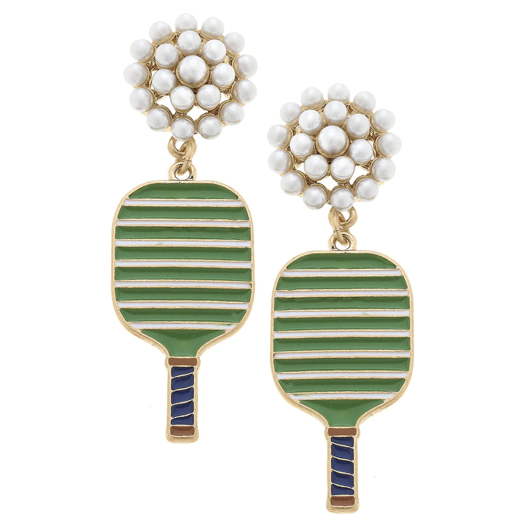 CANVAS ELLIE PICKLE BALL PEARL CLUSTER DROP EARRINGS  IN GREEN