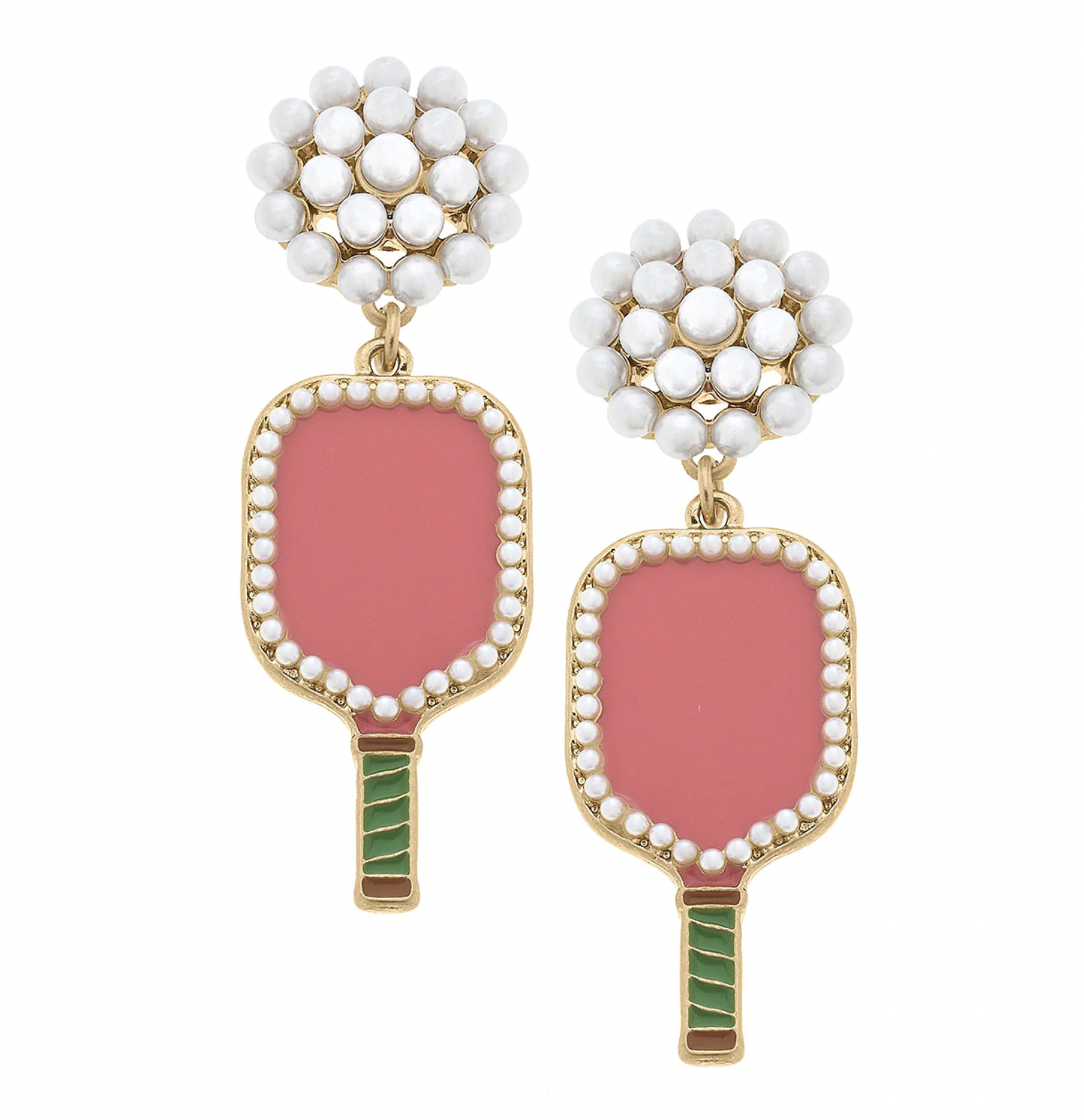 CANVAS ELLIE PICKLE BALL PEARL CLUSTER DROP EARRINGS IN PINK