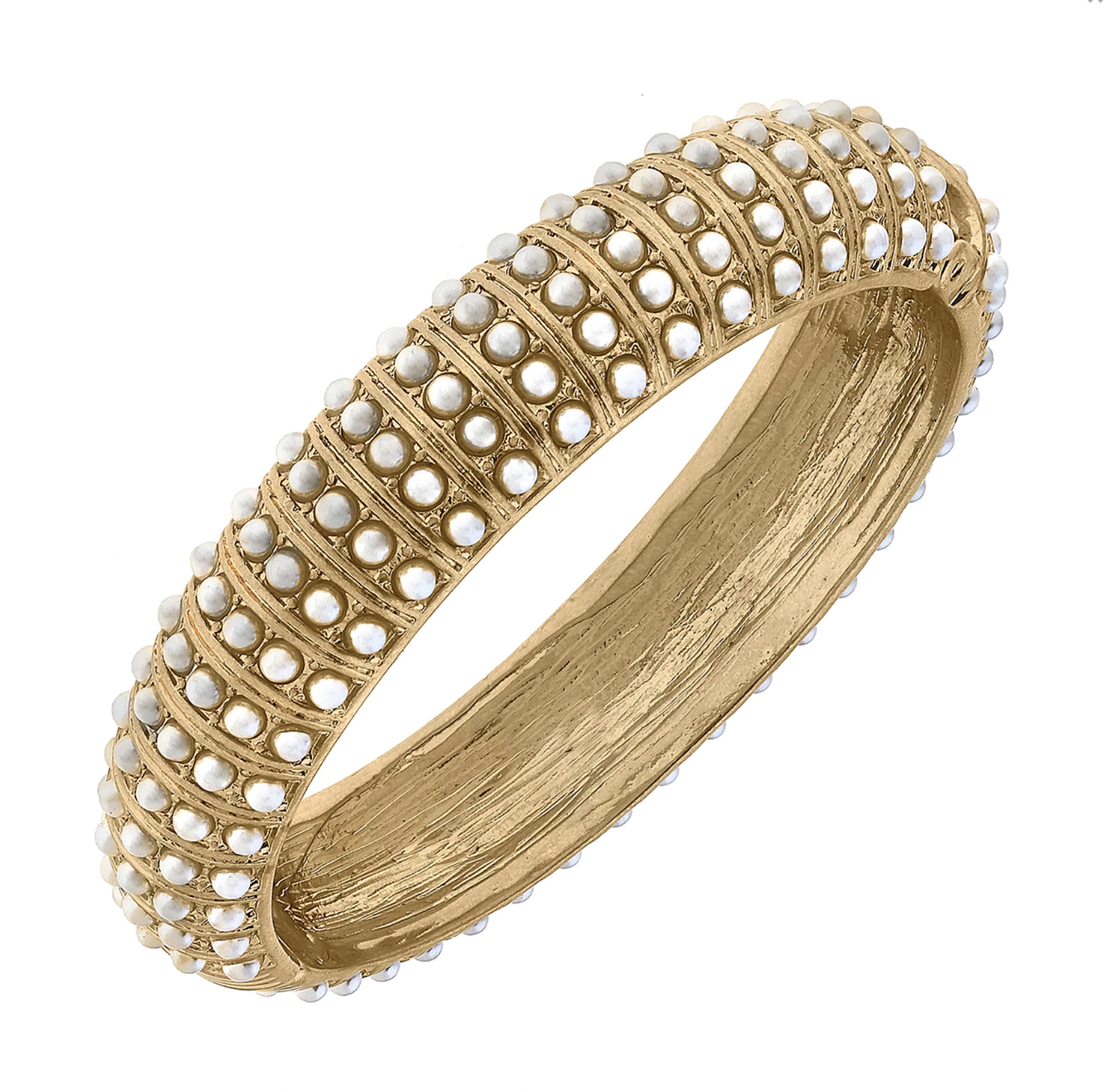 CANVAS JACKIE PEARL-STUDDED STATEMENT BANGLE IN IVORY,  2.5" DIAMETER