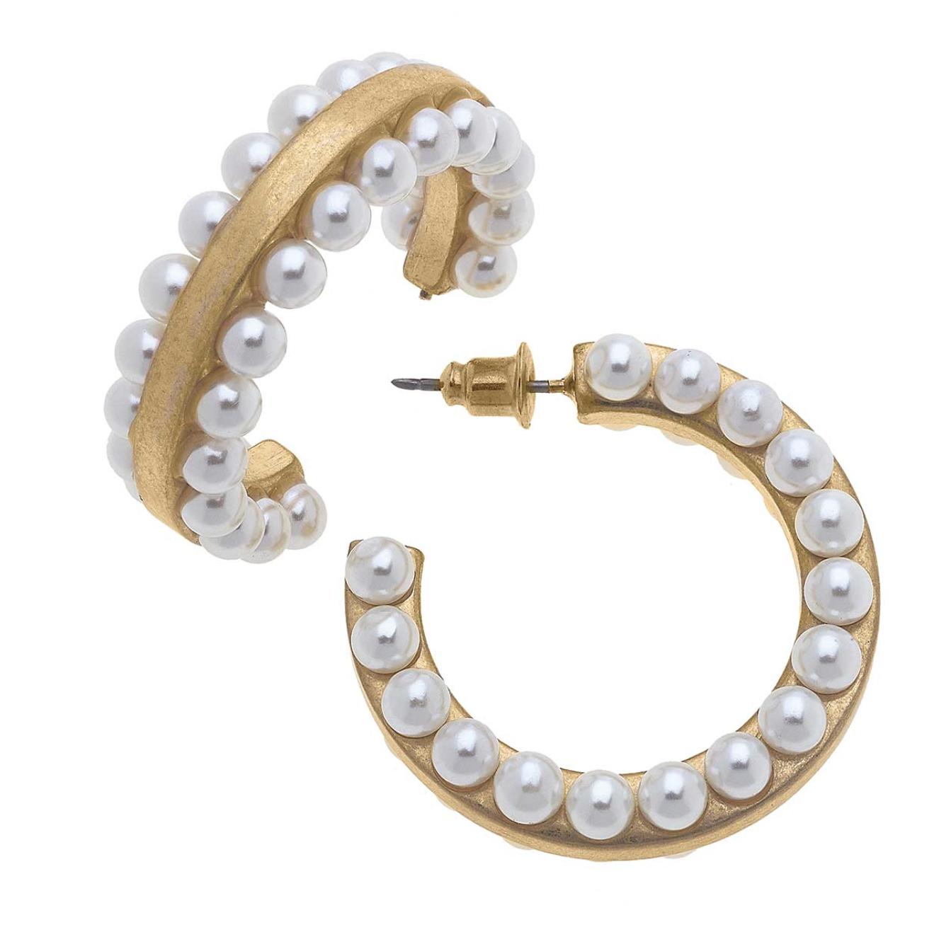 CANVAS ASHLYNN STUDDED PEARL HOOP EARRINGS IN IVORY