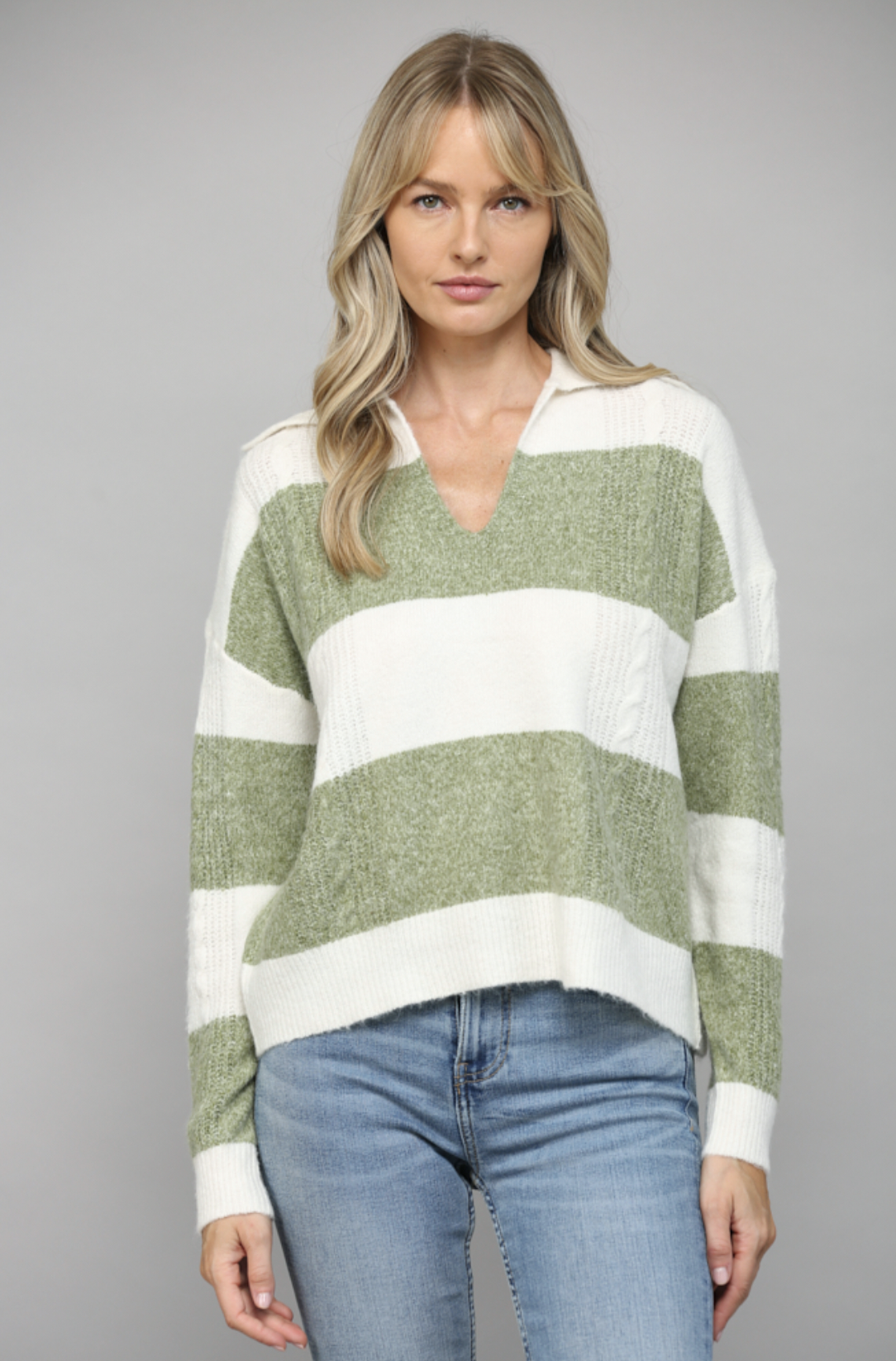 FATE AMARA STRIPE COLLARED SWEATER FATE AMARA STRIPE COLLARED SWEATER
