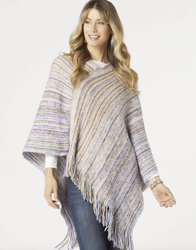 CHEVELA OMBRE STRIPE PONCHO WITH FRINGE