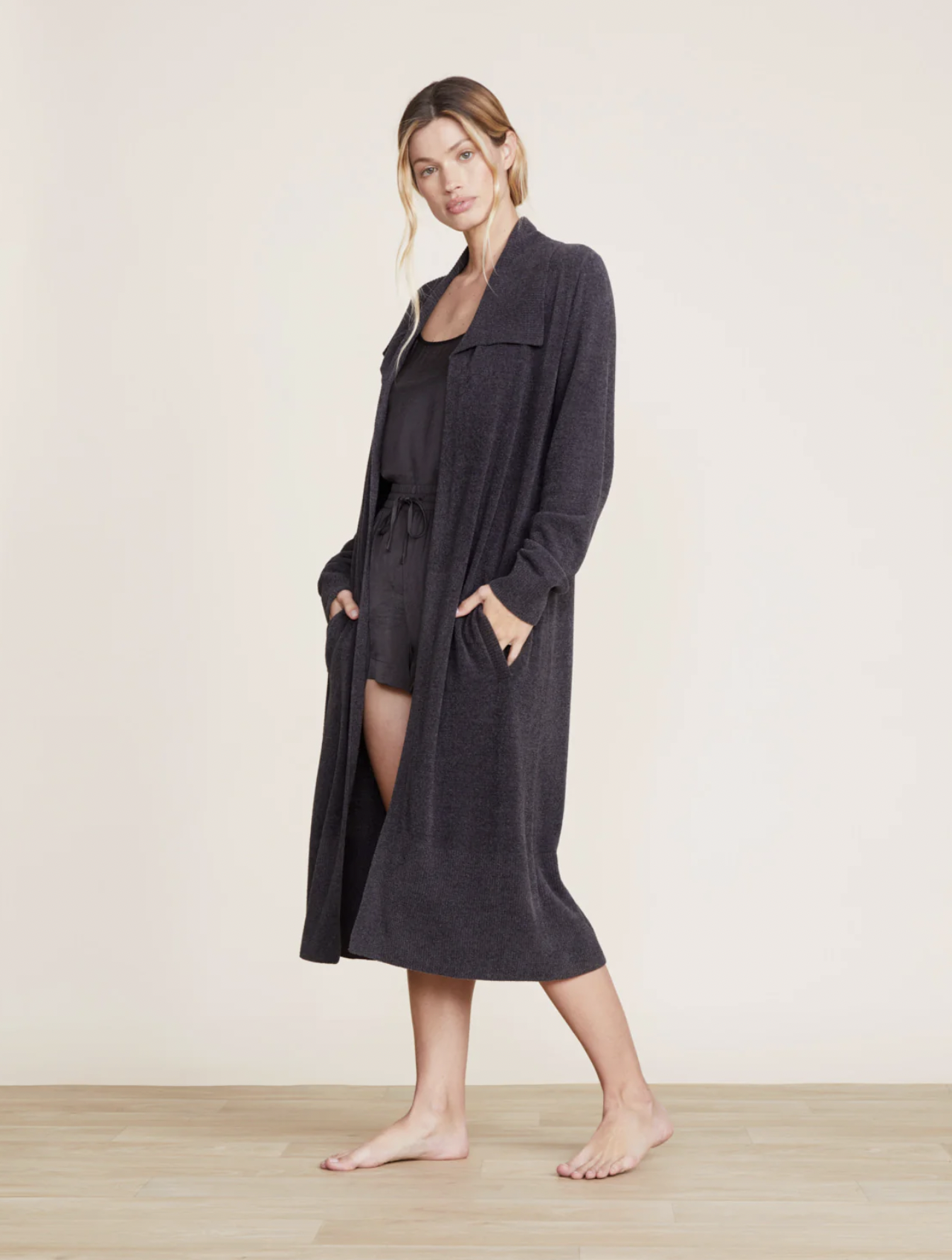 BAREFOOT DREAMS COZYCHIC ULTRALITE WIDE COLLAR LONG CARDI-CARBON