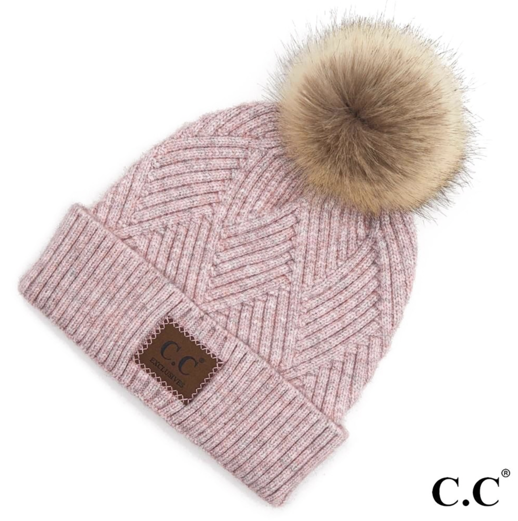 C.C BEANIES BEANIE POM HAT-ROSE MIX C.C BEANIES BEANIE POM HAT-ROSE MIX