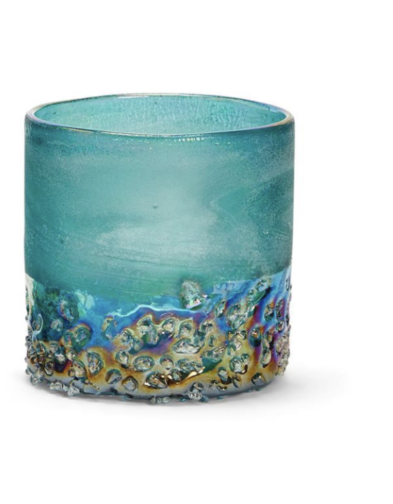 TWO'S COMPANY Seafoam Frosted and Iridescent Texture Tealight Candleholder