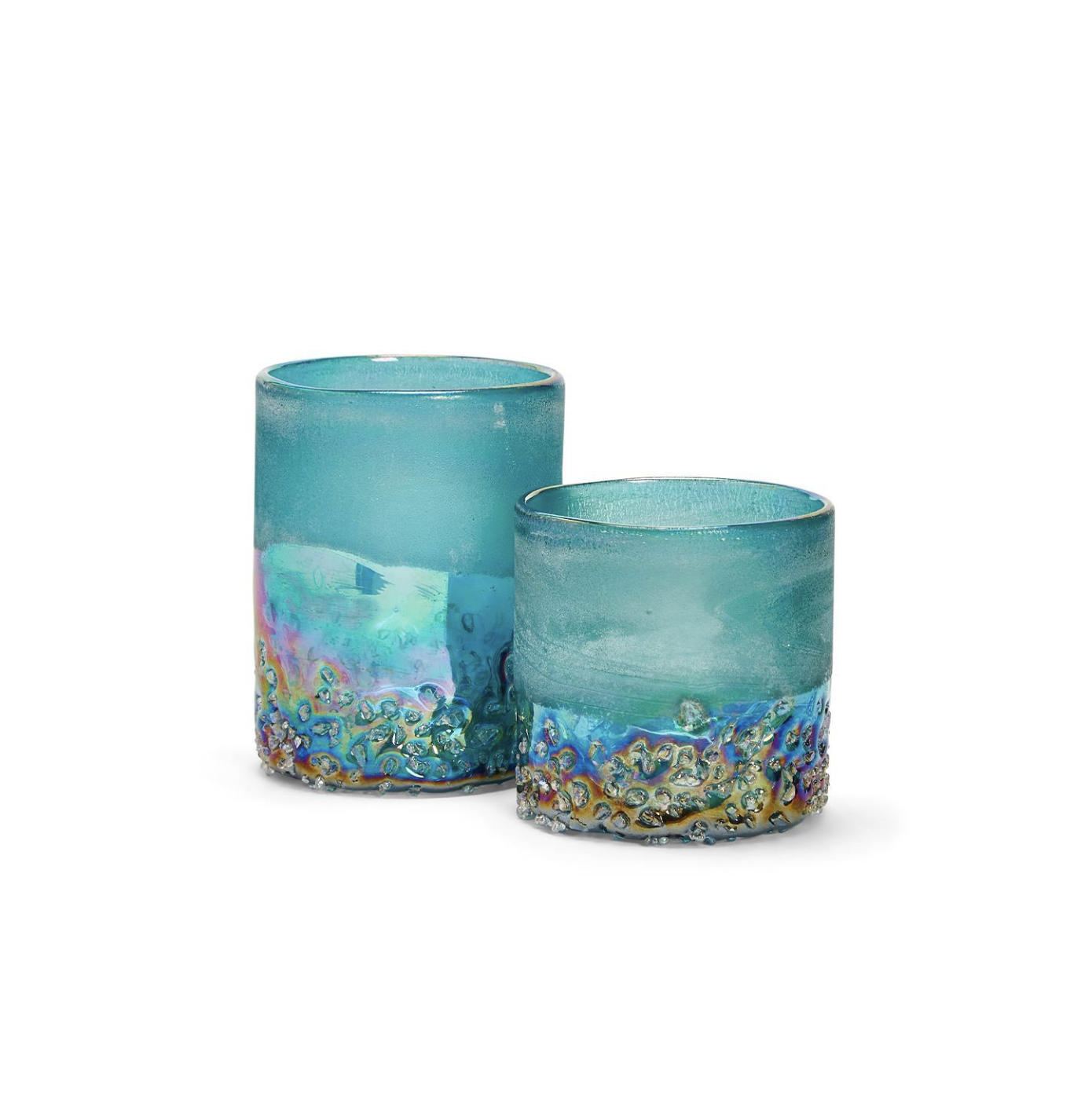 TWO'S COMPANY Seafoam Frosted and Iridescent Texture Tealight Candleholder