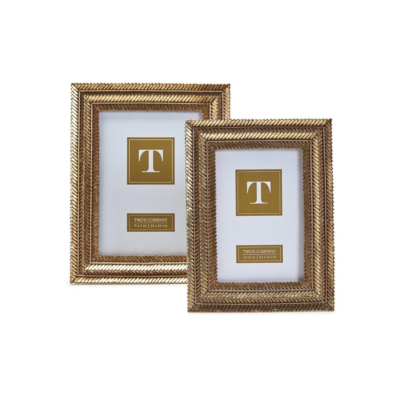 TWO'S COMPANY gold fern photo frames
