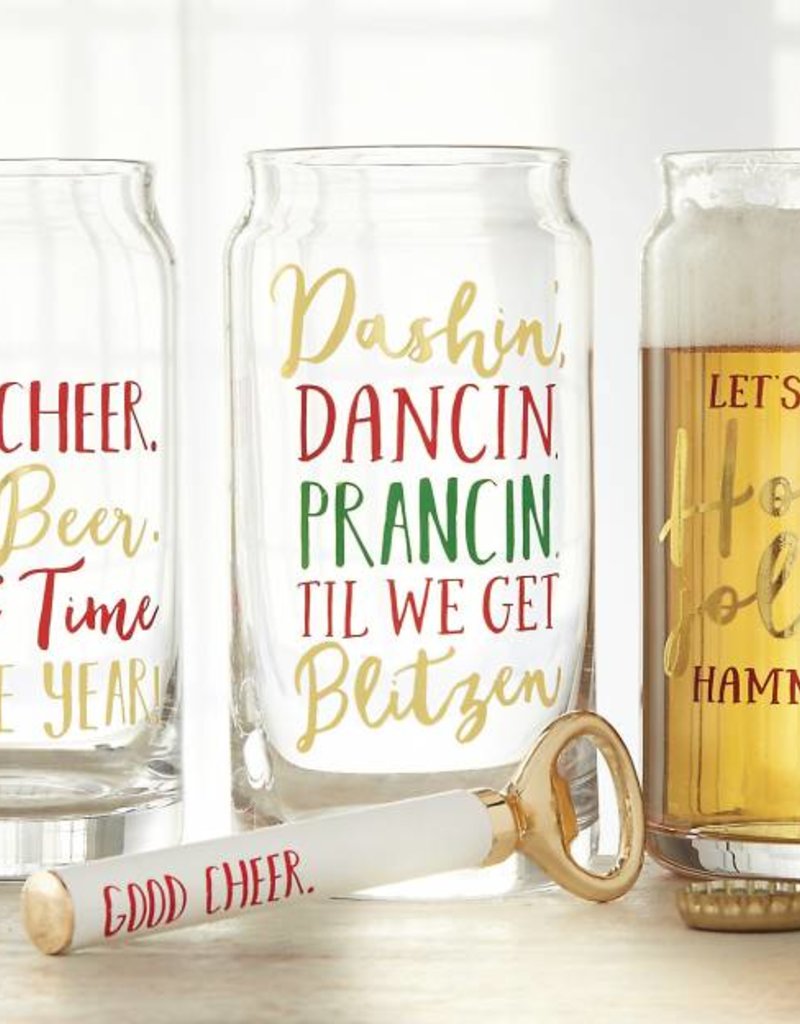MUD PIE CHRISTMAS BEER GLASS AND OPENER SET