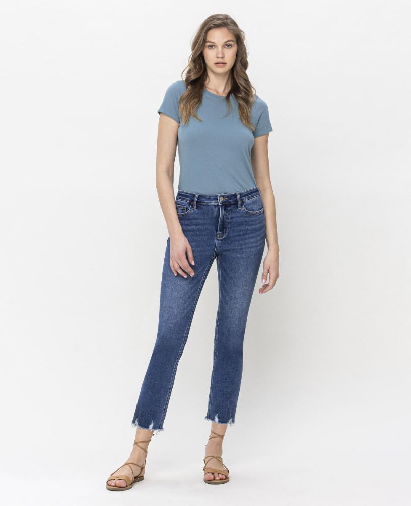 VERVET GLITZ HIGH RISE CROP SLIM STRAIGHT DENIM- VERVET GLITZ HIGH RISE CROP SLIM STRAIGHT DENIM-