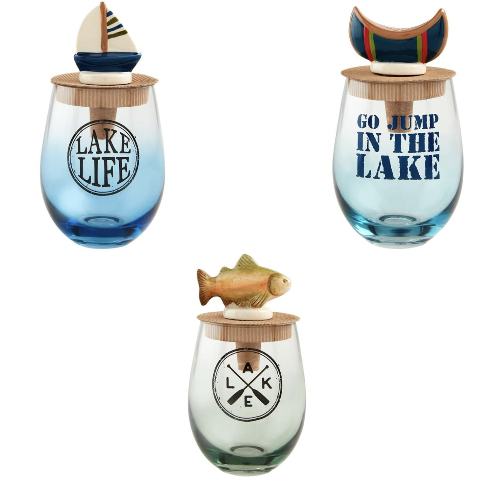 MUD PIE LAKE WINE GLASS & STOPPER SETS