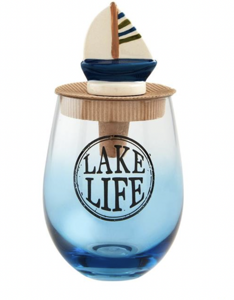 MUD PIE LAKE WINE GLASS & STOPPER SETS