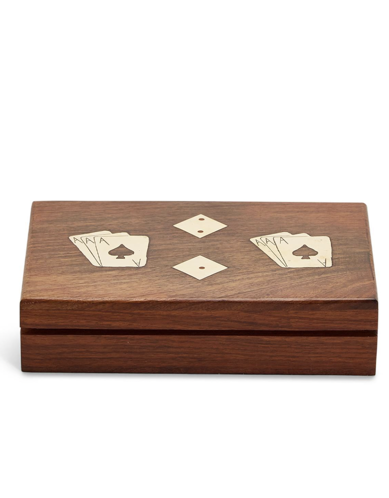 TWO'S COMPANY WOOD CRAFTED PLAYING CARD/DICE GAME SET