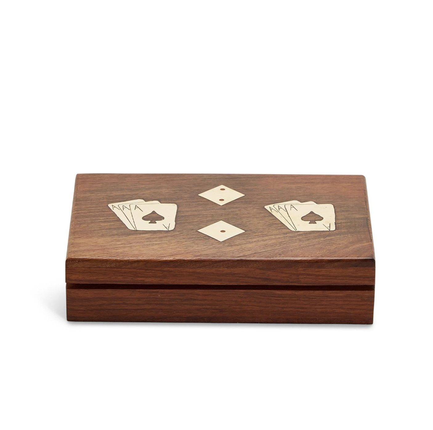 TWO'S COMPANY WOOD CRAFTED PLAYING CARD/DICE GAME SET