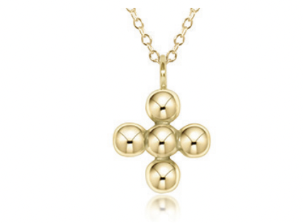 ENEWTON 16" NECKLACE GOLD-CLASSIC BEADED SIGNATURE CROSS GOLD CHARM-4MM BEAD GOLD