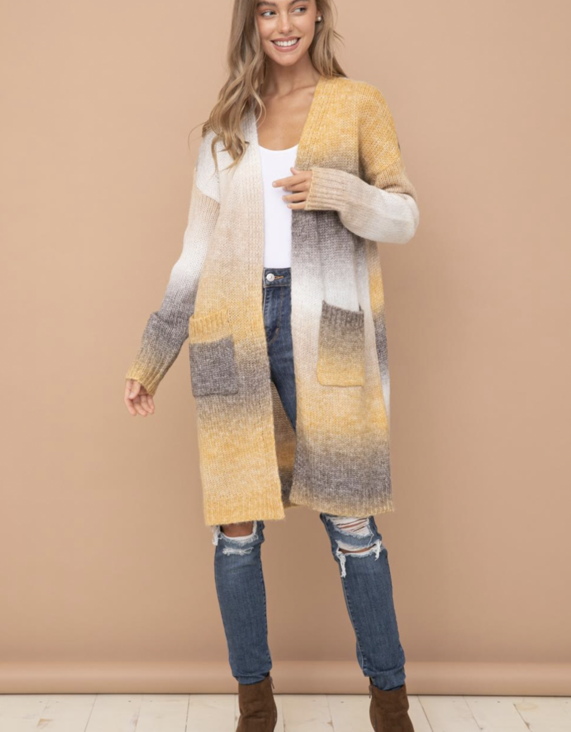 COZY CASUAL ANDIRON CARDIGAN IN MUSTARD OMBRE