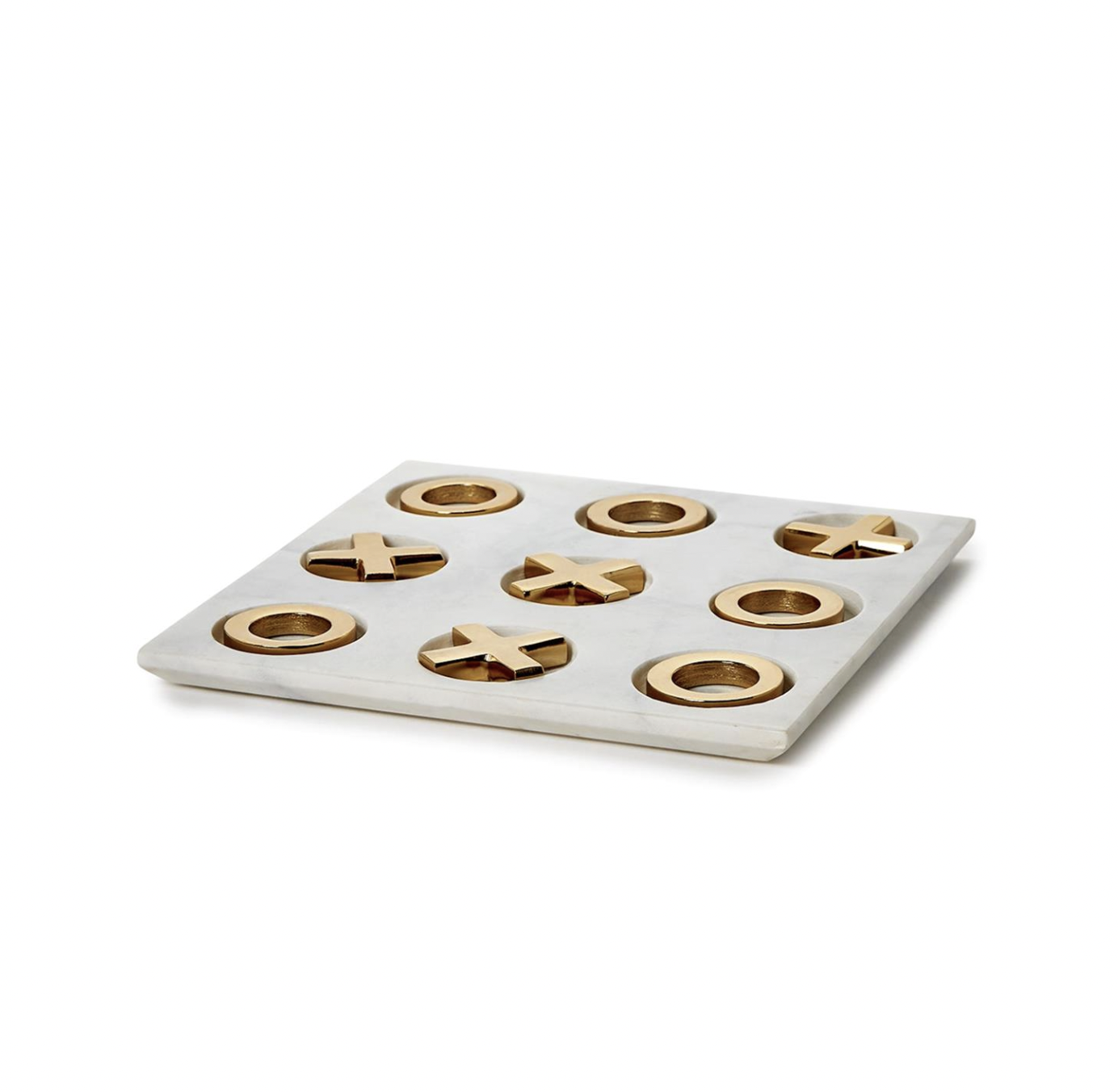 TWO'S COMPANY GOLD & WHITE MARBLE TIC TAC TOE SET TWO'S COMPANY GOLD & WHITE MARBLE TIC TAC TOE SET