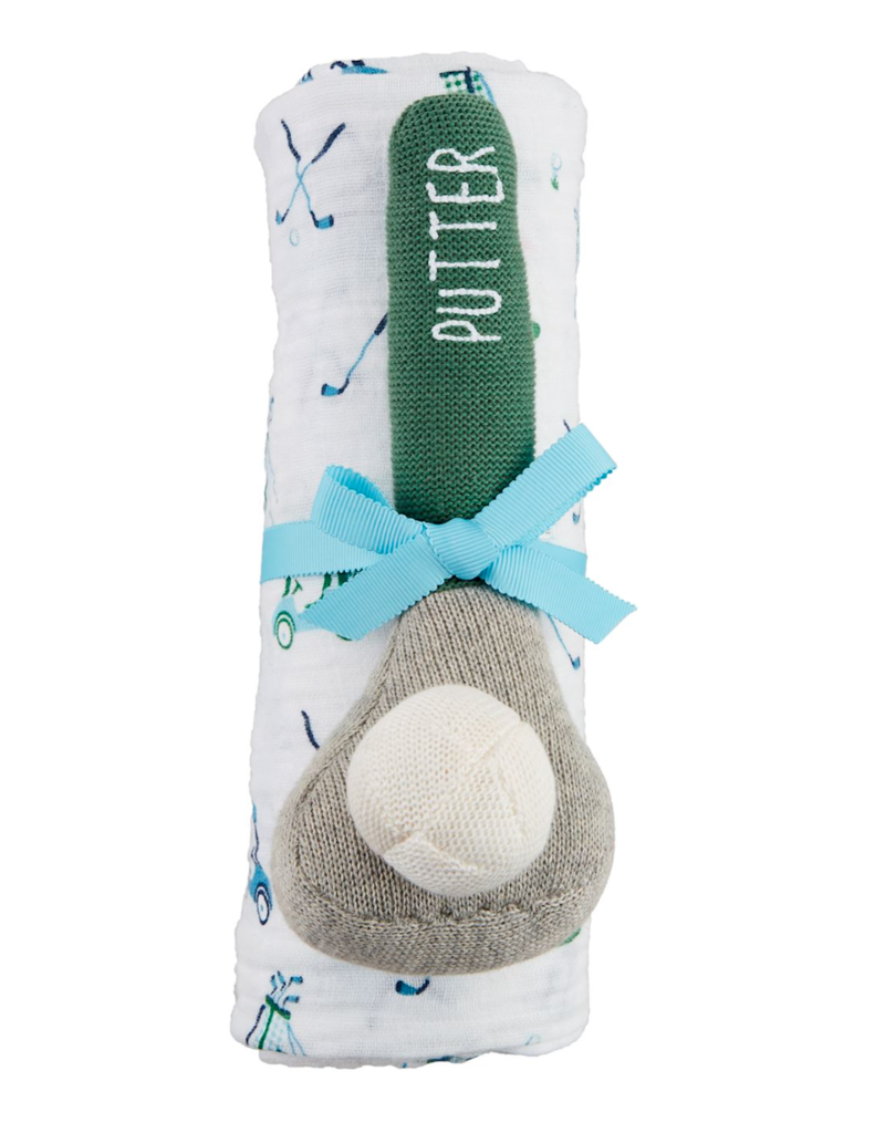 MUD PIE BOY GOLF SWADDLE AND RATTLE SET