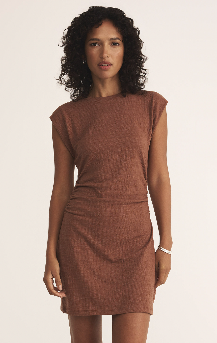 Z SUPPLY CAMINO TEXTURED MINI DRESS-TEAKWOOD Z SUPPLY CAMINO TEXTURED MINI DRESS-TEAKWOOD